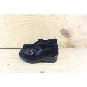 Klogs Naples Womens 6M Black Suede Gold Embroidered Clogs Mules